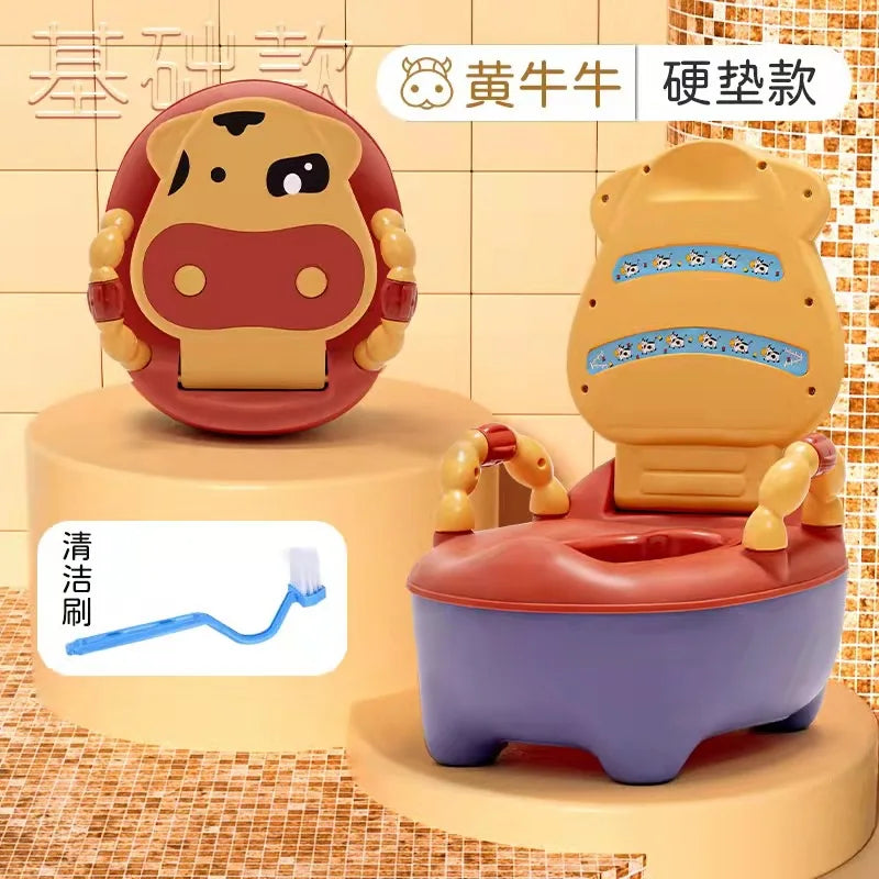 Troninho Infantil Portátil com Tampa – Assento Sanitário de Treinamento com Design Cartoon de Vaquinha