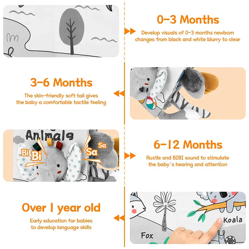 Livro de Pano Sensorial 3D para Bebês em inglês